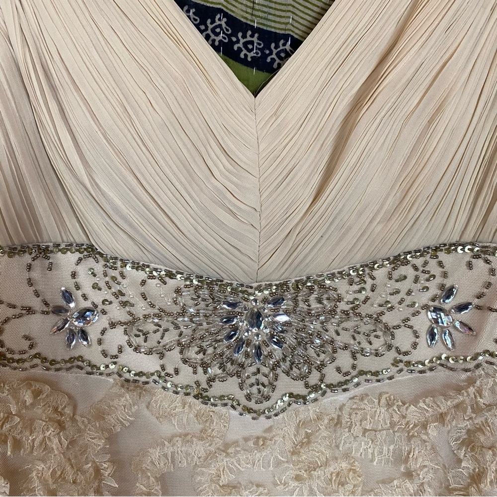 Sue Wong Nocturne Cream Embellished V-Neck Colume Mini Dress Size 10 - Picture 4 of 16